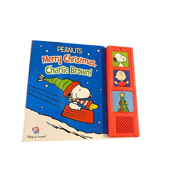 Peanuts Merry Christmas Charlie Brown talking button book hardcover - Picture 1 of 3